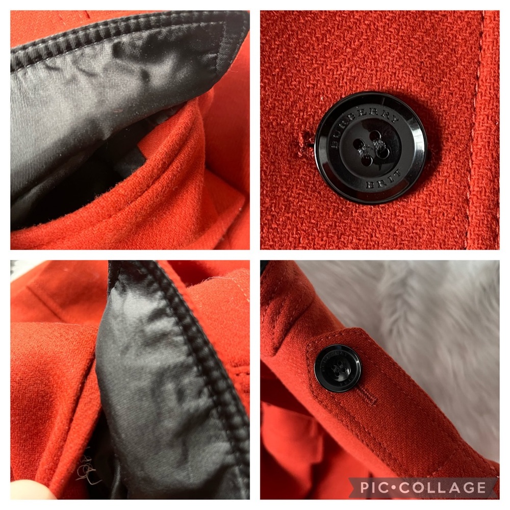 BURBERRY BRIT Red Wool Leather Collar Military Coat US 8 - Picture 11 of 16